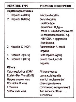 Hepatitis Type and Previous Description