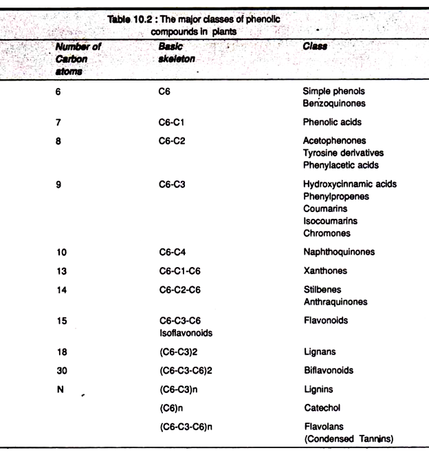 Major Classes of Phenolic Compounds in Plants