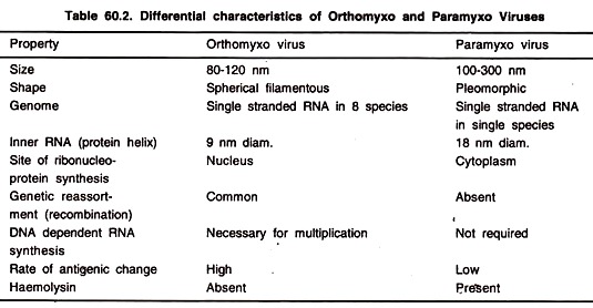 Differential Characteristics of Orthomyxo and Paramyxo Viruses