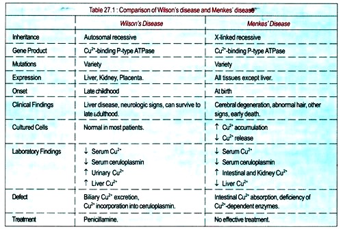 Comparison of Wilson's Disease and Menkes Disease