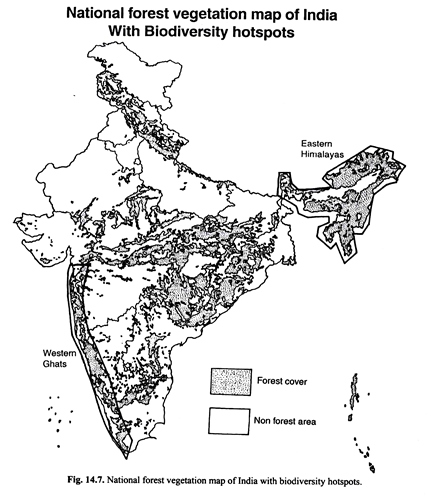 National forest vegetation map of India with biodiversity hotspots