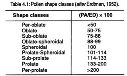 Pollen shape classes