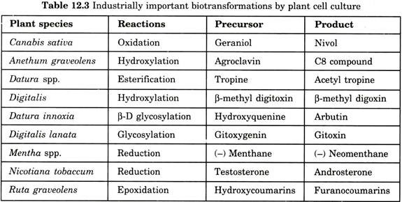 Industrial Important Biotransformation by Plant Cell Culture