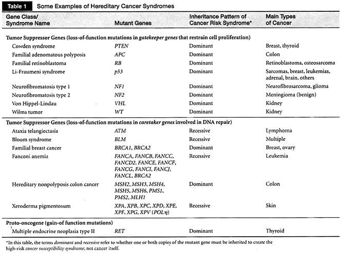 Some Examples of Herediary Cancer Syndromes